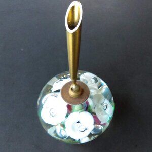Vintage St Clair? Paperweight Pen Holder Art Glass Multi-Colored Trumpet Flower